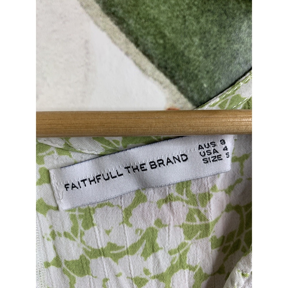 Faithfull the Brand Womens Size 4 Light Green Floral Puff Sleeve Mini Dress - Picture 4 of 6